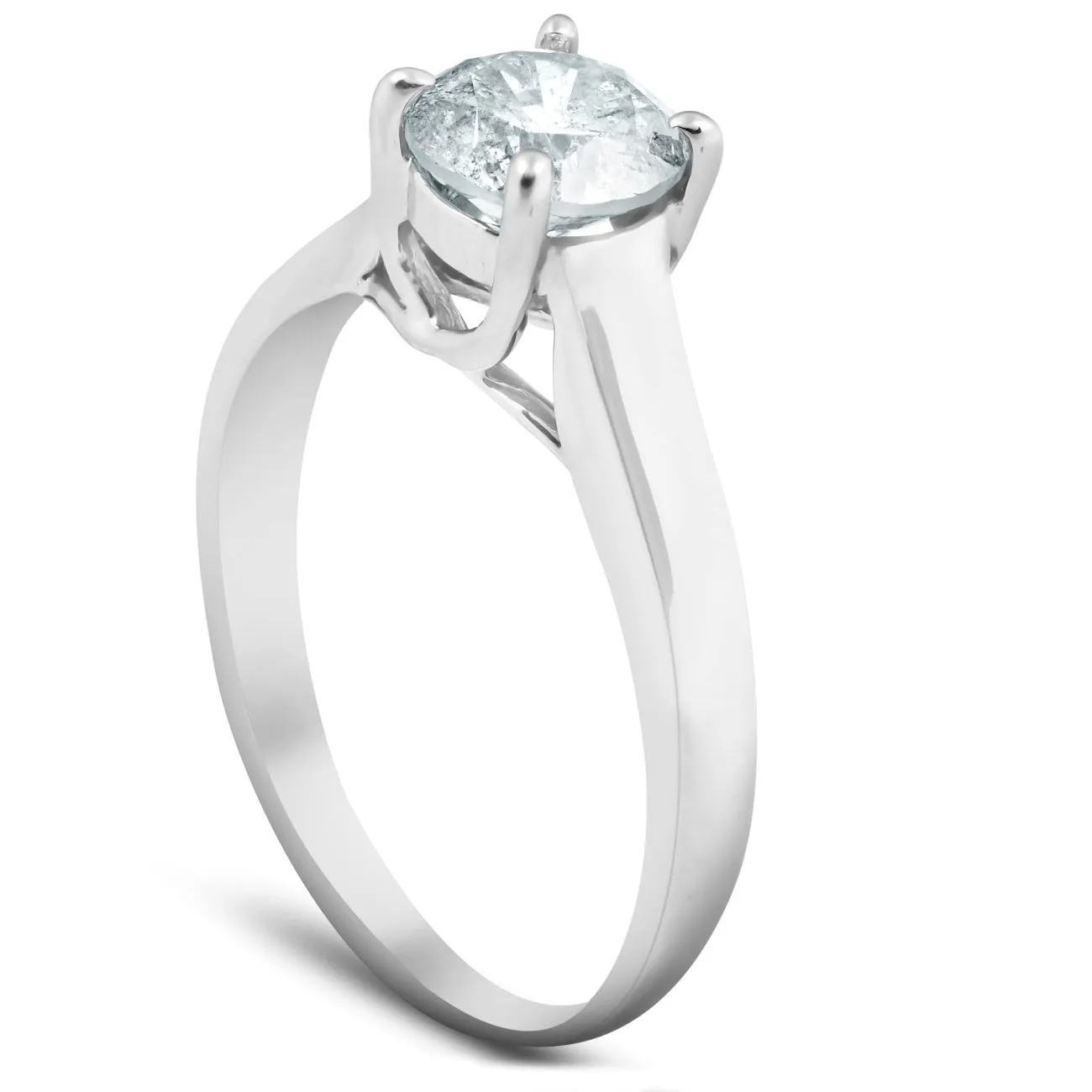 1 1/4 Ct Solitaire Round Cut Diamond Engagement Ring 14k White Gold Enhanced