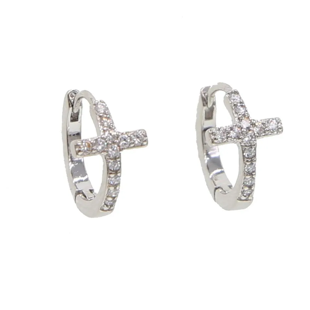 12mm Luxury Cubic Zirconia Cross Hoop Earrings in Two Colors