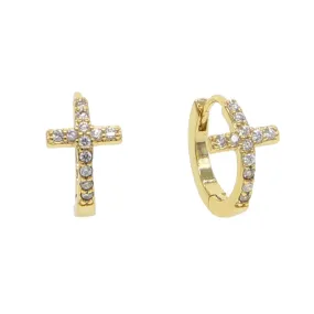 12mm Luxury Cubic Zirconia Cross Hoop Earrings in Two Colors