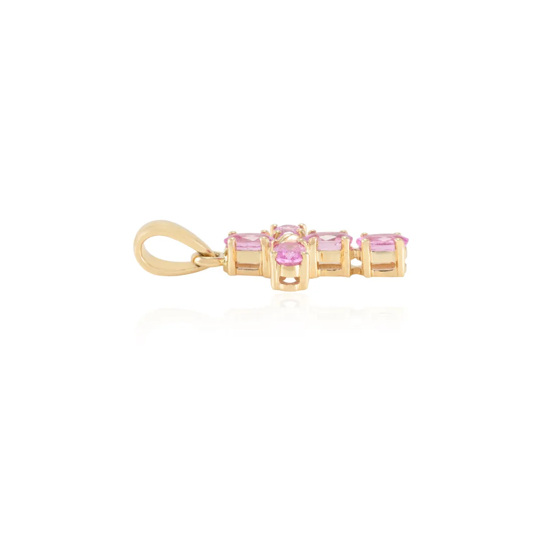 14K Gold Pink Sapphire Cross Pendant