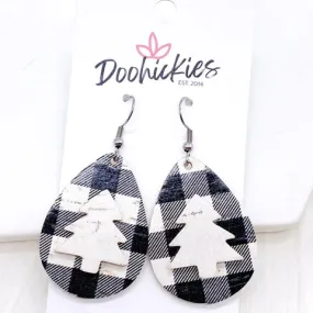 1.5 White Buffalo Plaid 3-D Tree Teardrop Earrings