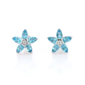 18K Gold Blue Topaz Flower Studs