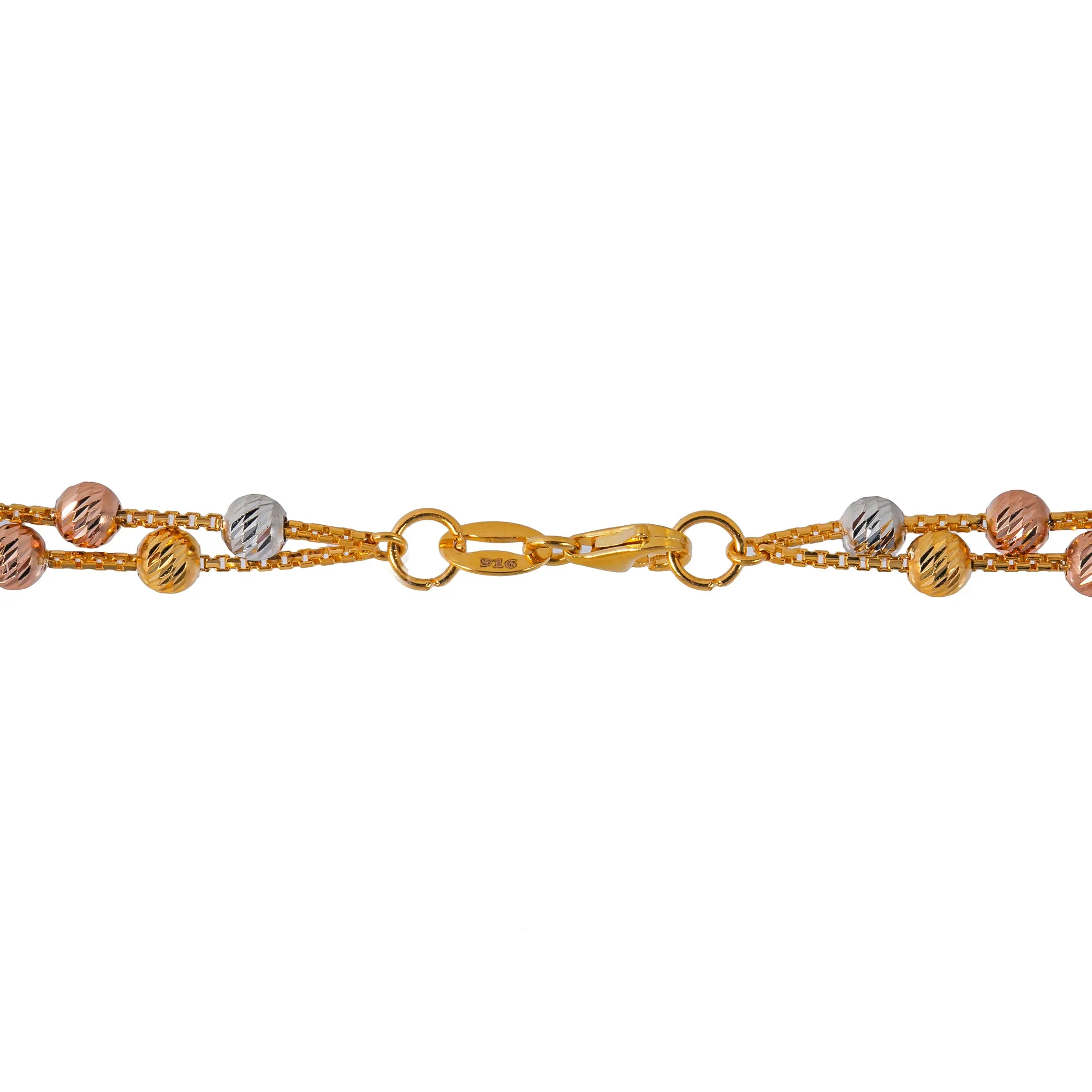 22K Multi-Tone Gold Beaded Chain (24.7gm)