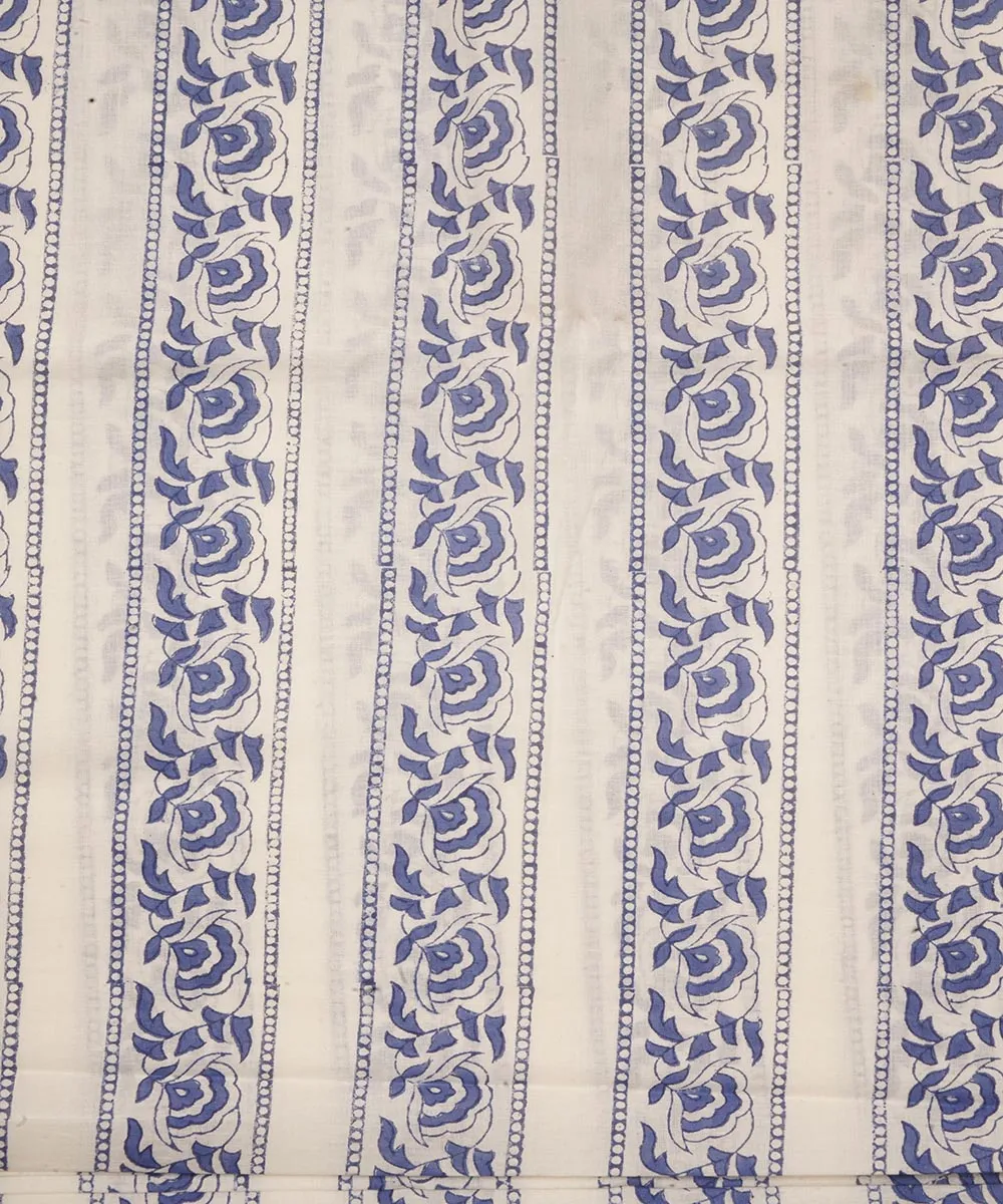 2.5 m offwhite blue cotton block printed sanganeri kurta material