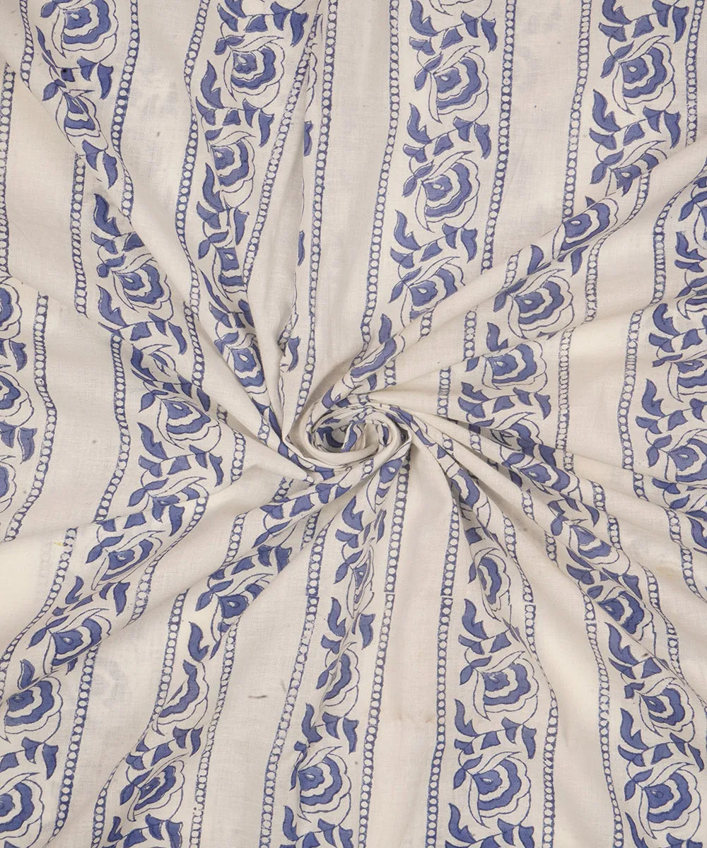 2.5 m offwhite blue cotton block printed sanganeri kurta material