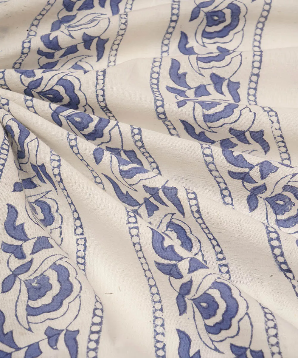 2.5 m offwhite blue cotton block printed sanganeri kurta material