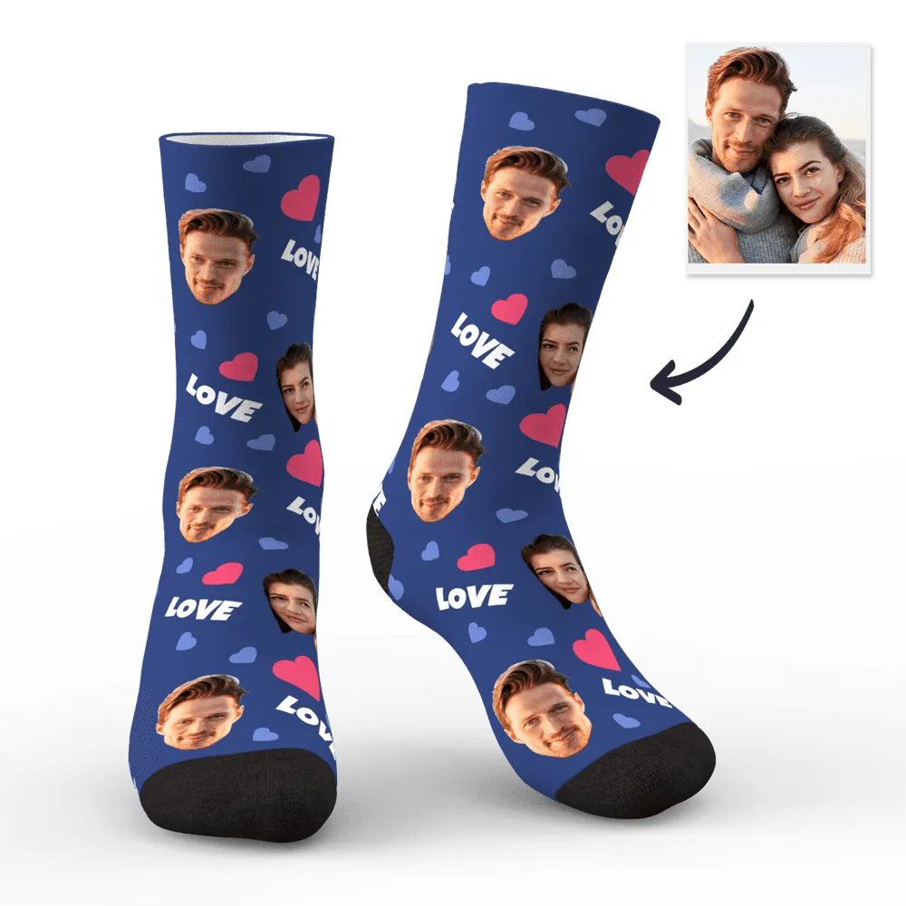 3D Preview Custom Face Socks Personalized Photo Socks Gift For Family - Love