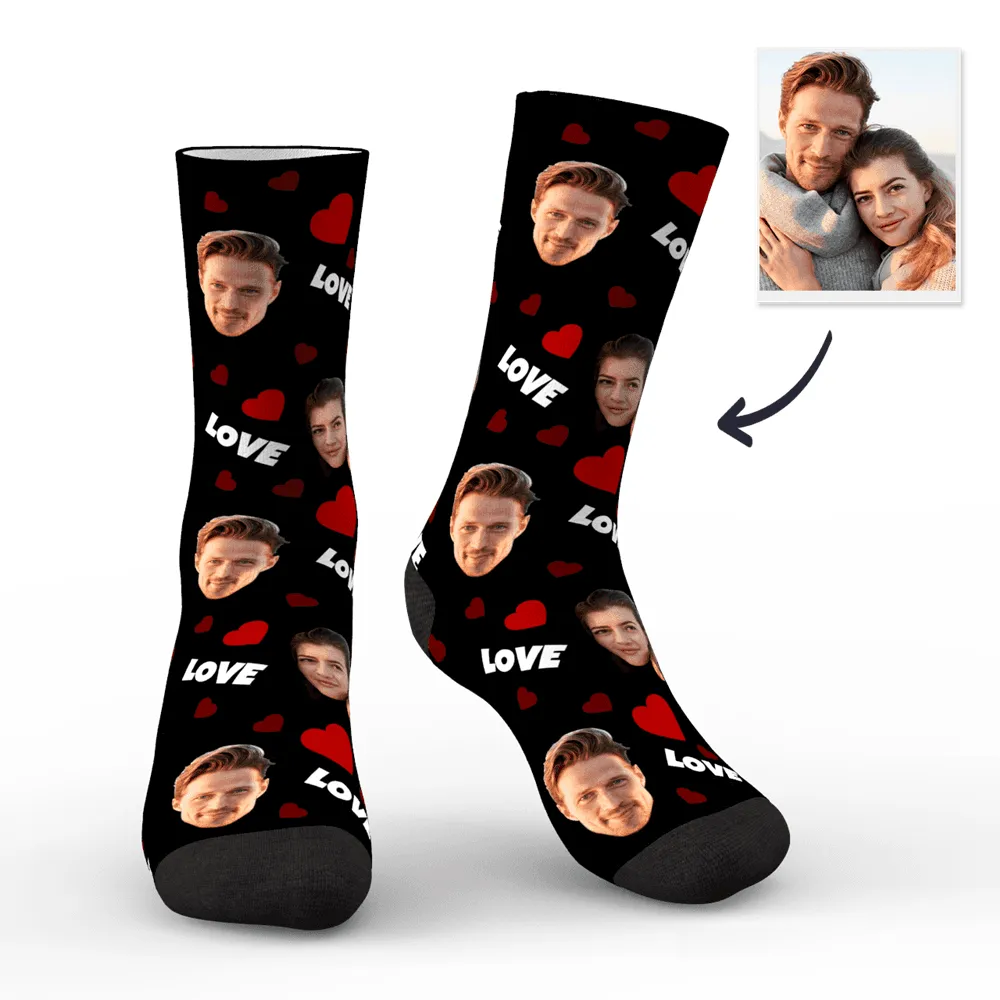 3D Preview Custom Face Socks Personalized Photo Socks Gift For Family - Love