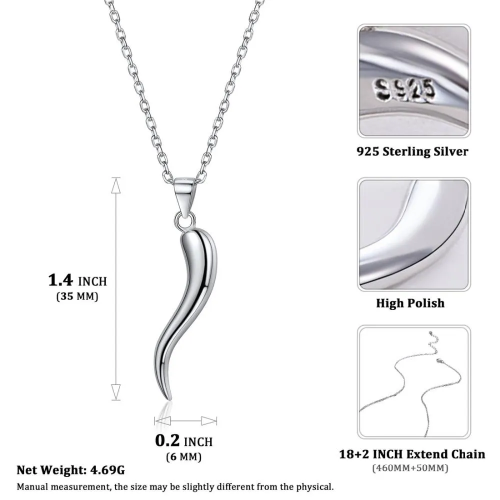 925 Sterling Silver Horn Pendant Chain Necklace