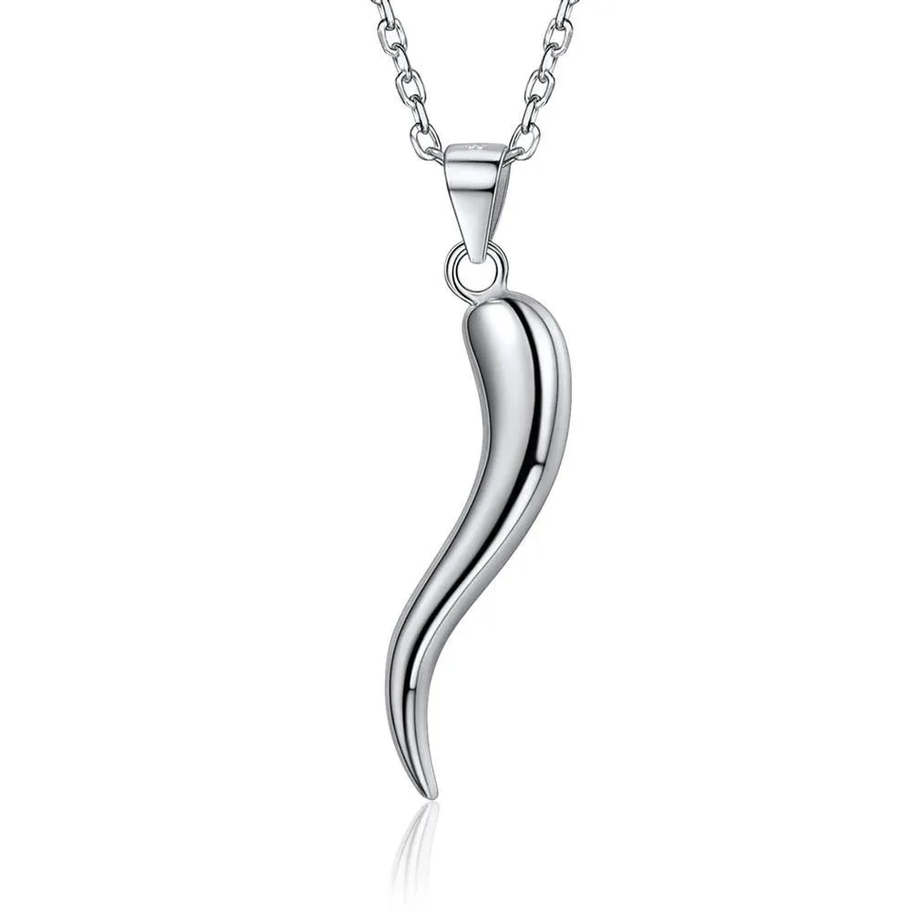 925 Sterling Silver Horn Pendant Chain Necklace