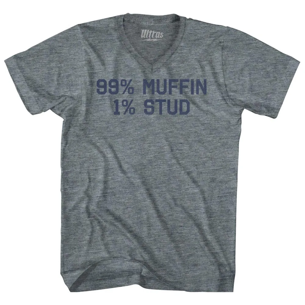 99% Muffin 1% Stud Tri-Blend V-neck Womens Junior Cut T-shirt