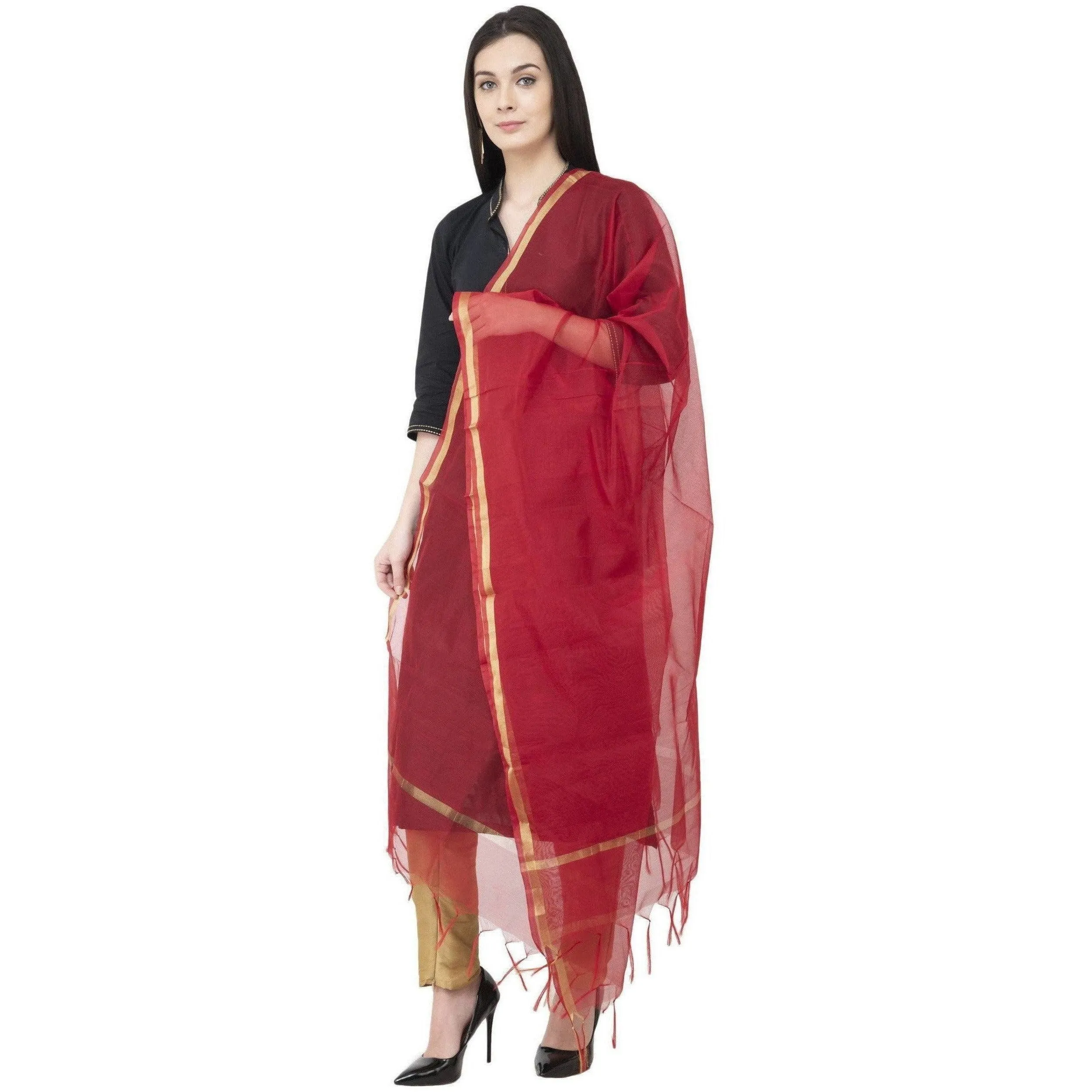 A R Silk Chanderi Piping Regular Dupatta Mehroon Color Dupatta or Chunni