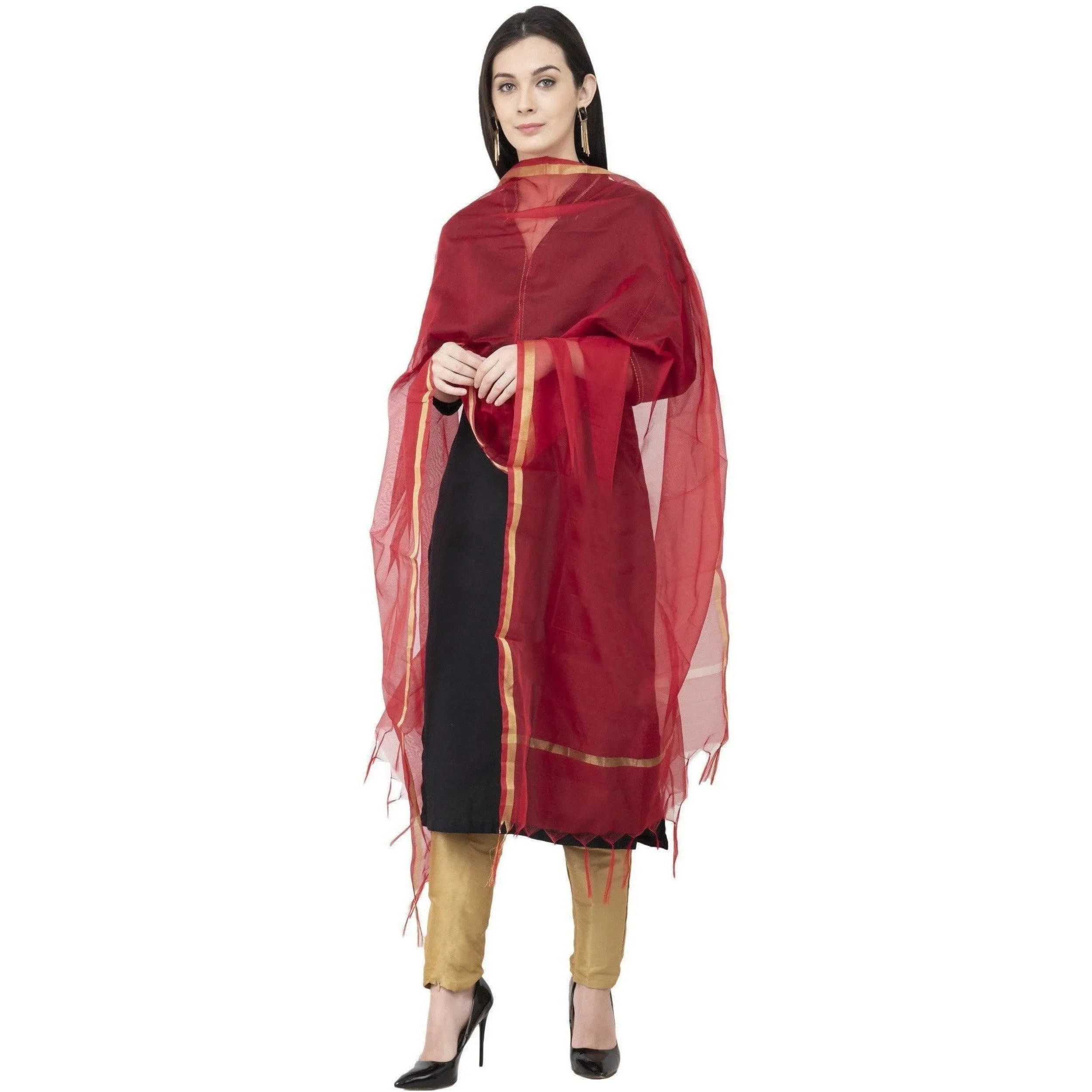 A R Silk Chanderi Piping Regular Dupatta Mehroon Color Dupatta or Chunni