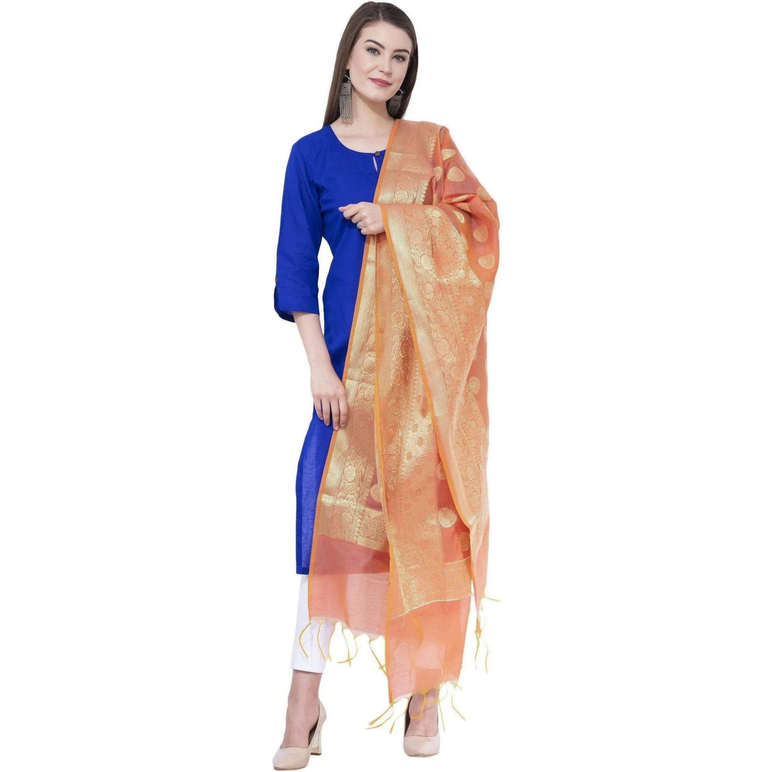 A R Silk Orange Color VNS Pastle Chanderi Cotton Dupattas and Chunnis