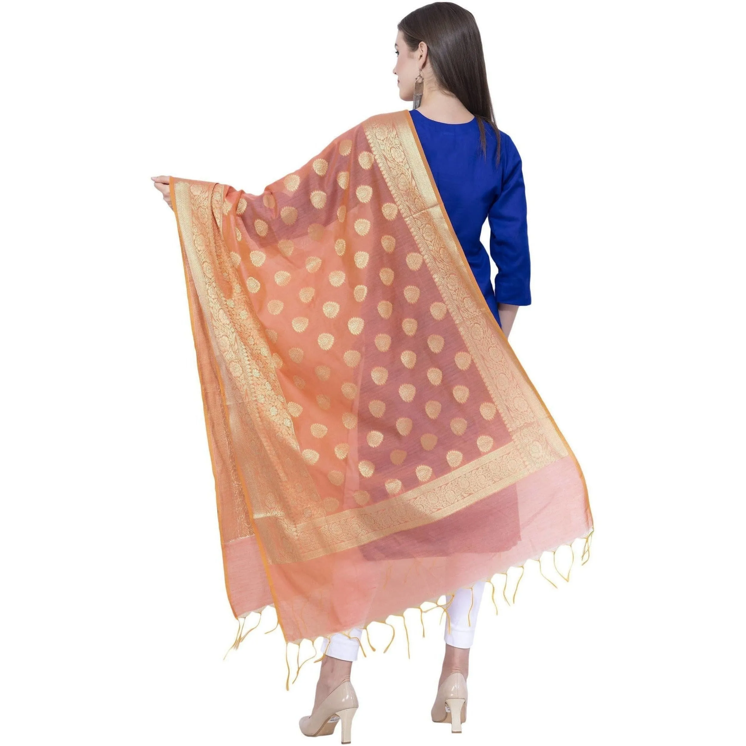 A R Silk Orange Color VNS Pastle Chanderi Cotton Dupattas and Chunnis