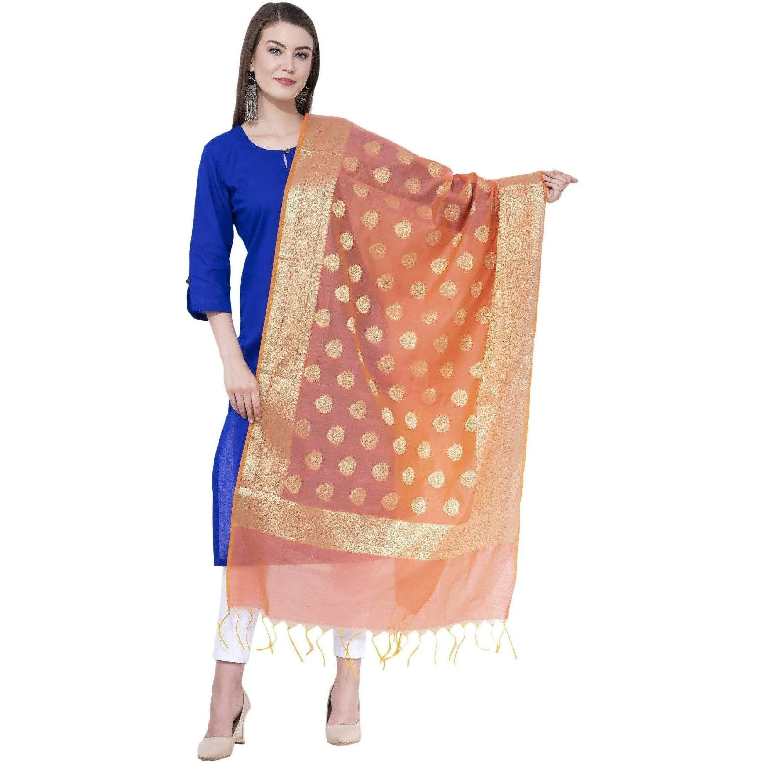 A R Silk Orange Color VNS Pastle Chanderi Cotton Dupattas and Chunnis