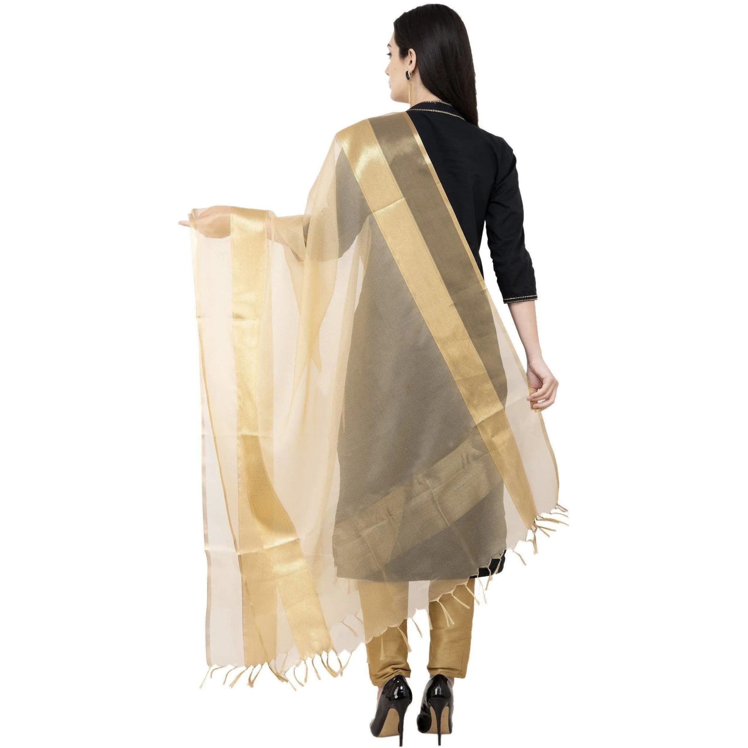 A R Silk VNS Tissue Zari Fancy Dupatta Golden Color Dupatta or Chunni