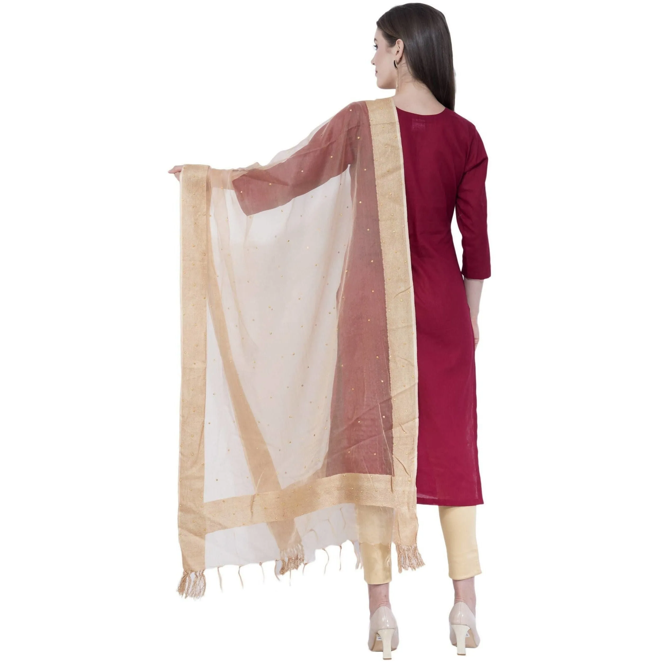 A R Silk Women's Stone Work Orgenza Cotton Golden Dupattas and Chunnis