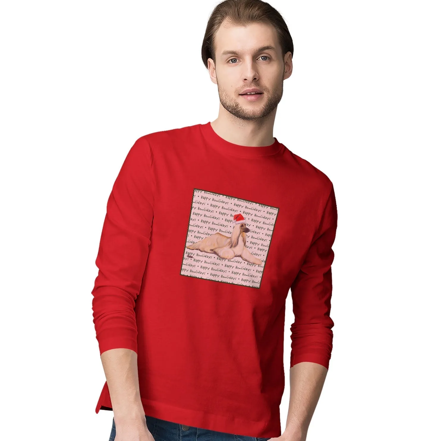 Afghan Hound Happy Howlidays Text - Adult Unisex Long Sleeve T-Shirt