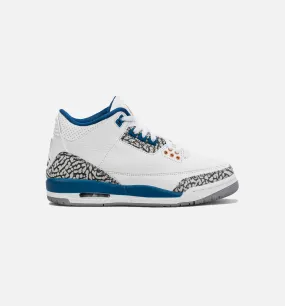 Air Jordan 3 Retro Wizards True Blue Grade School Lifestyle Shoe - White/Blue