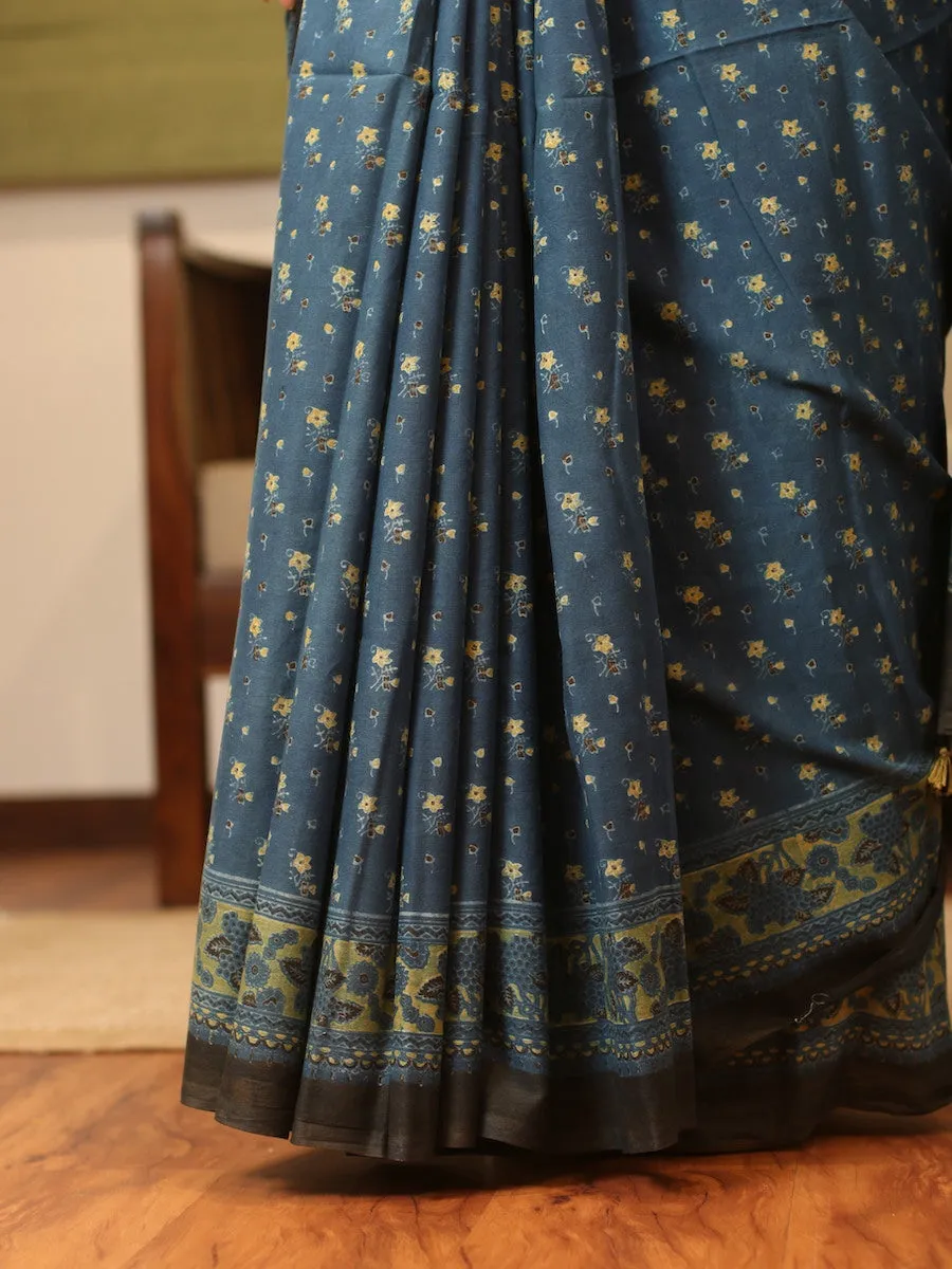 Ajrakh Handblock Printed Natural Dyed Mul Cotton Saree