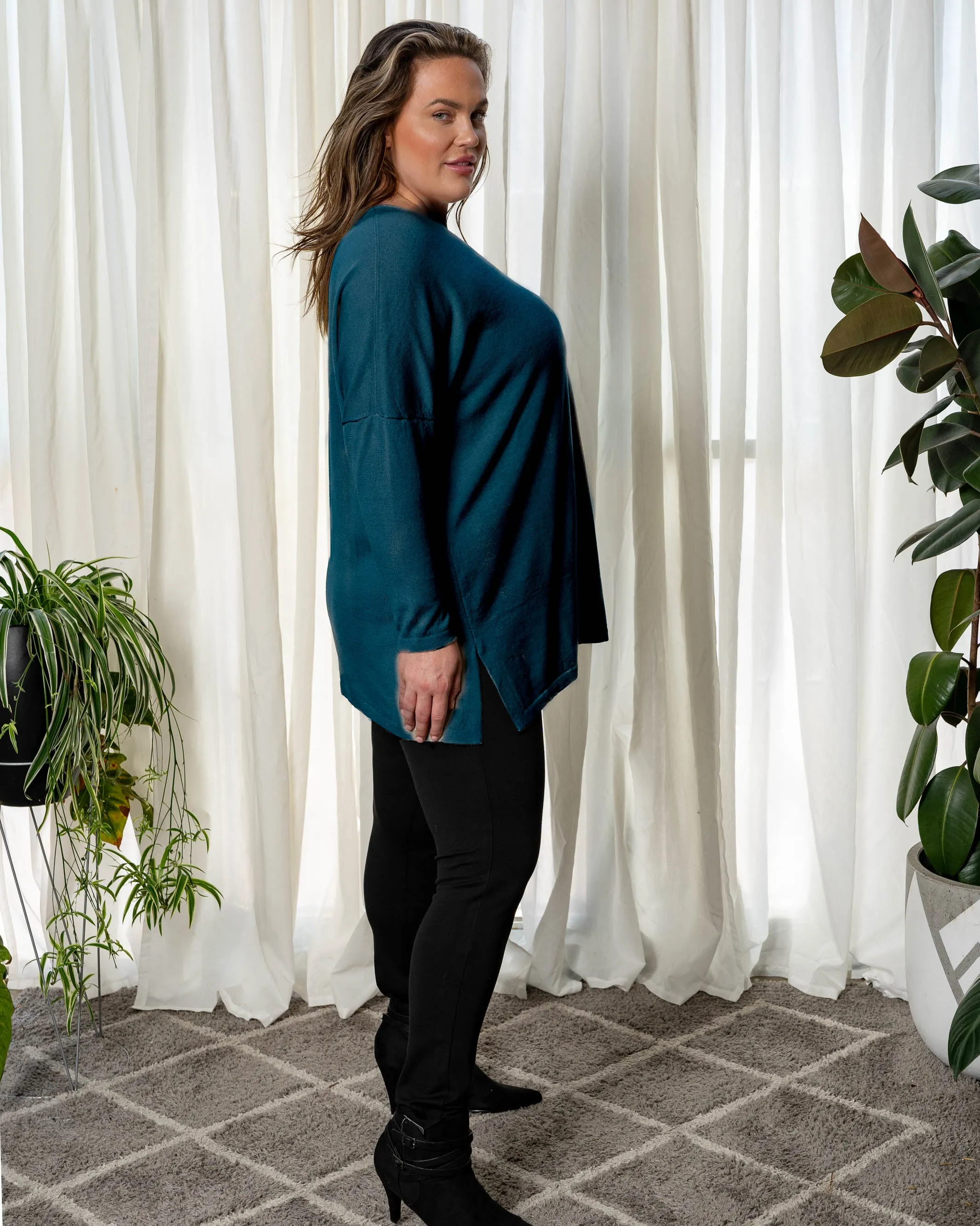 All I Really Want Oversized V-neck Merino Wool Knit - Teal