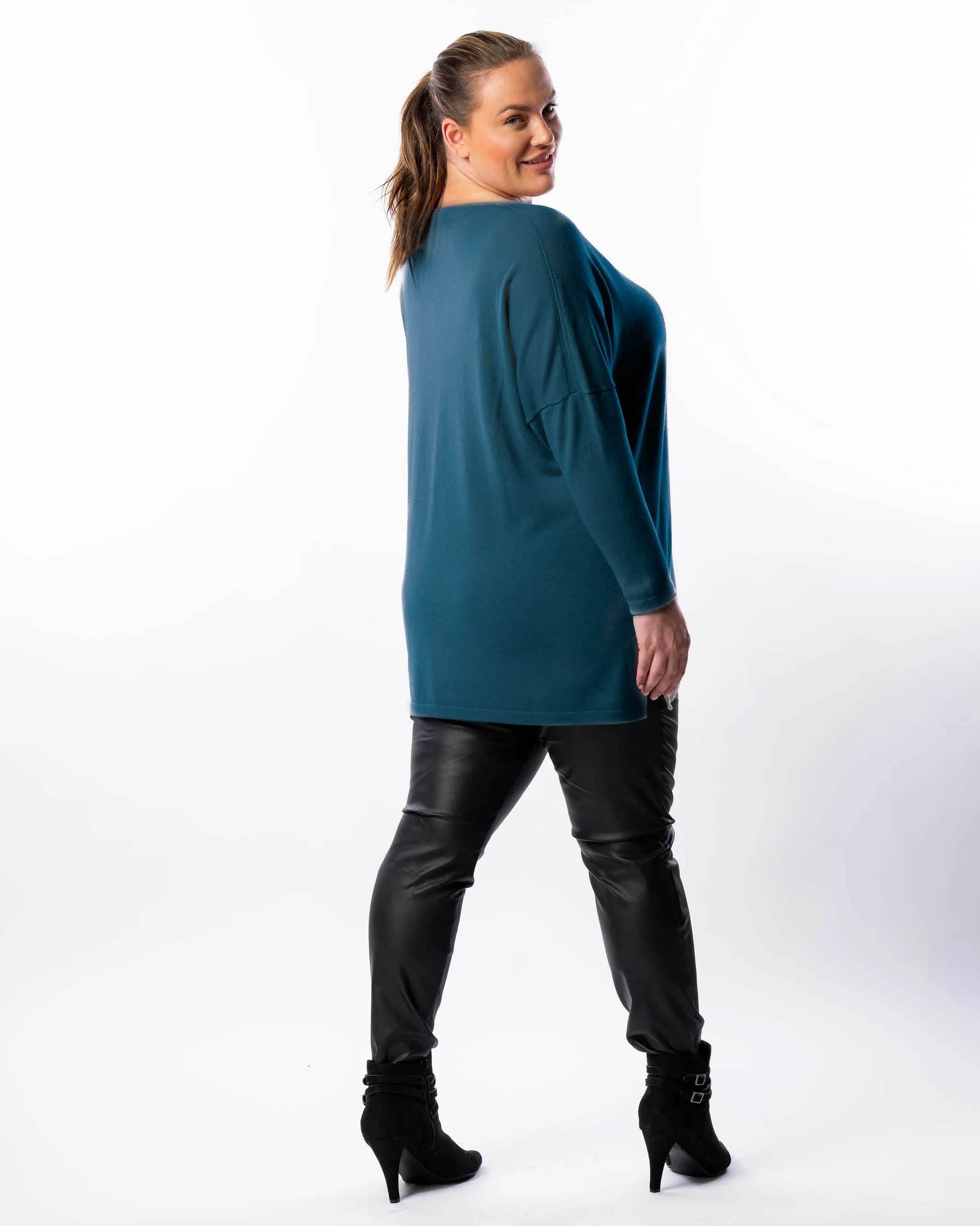 All I Really Want Oversized V-neck Merino Wool Knit - Teal