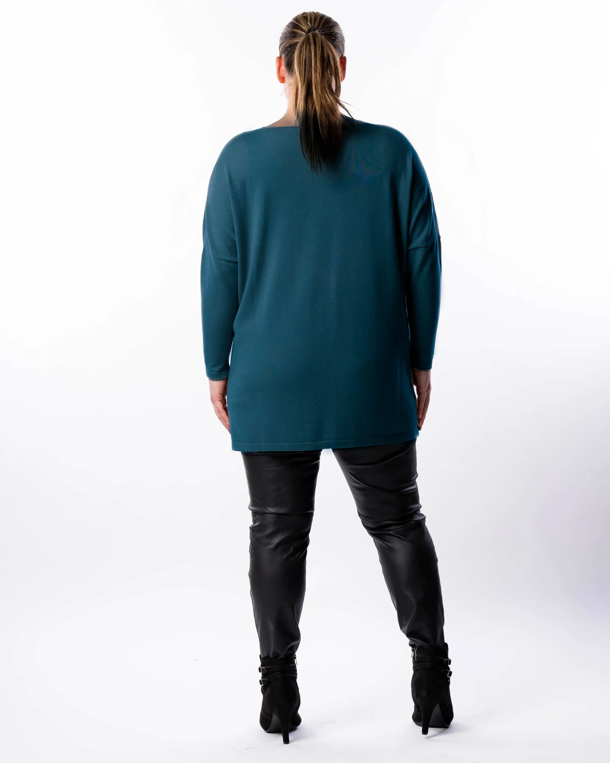 All I Really Want Oversized V-neck Merino Wool Knit - Teal