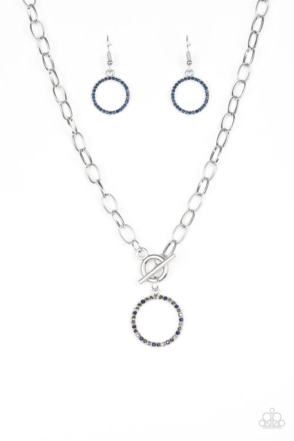 All in Favor Multi-color Blue and Grey Gem Necklace and matching Earrings - Paparazzi Accessories