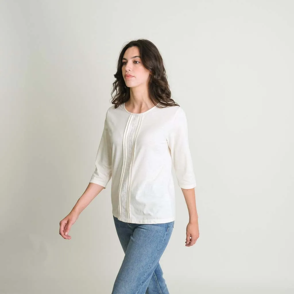 Amelia Organic Cotton Jersey Lacy Tee | Ecru