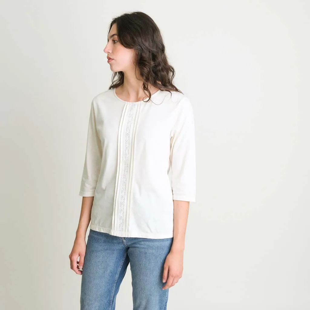 Amelia Organic Cotton Jersey Lacy Tee | Ecru