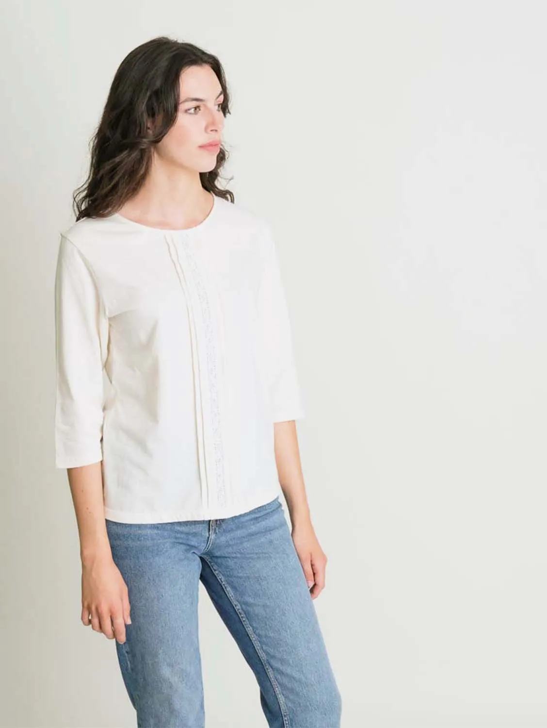 Amelia Organic Cotton Jersey Lacy Tee | Ecru