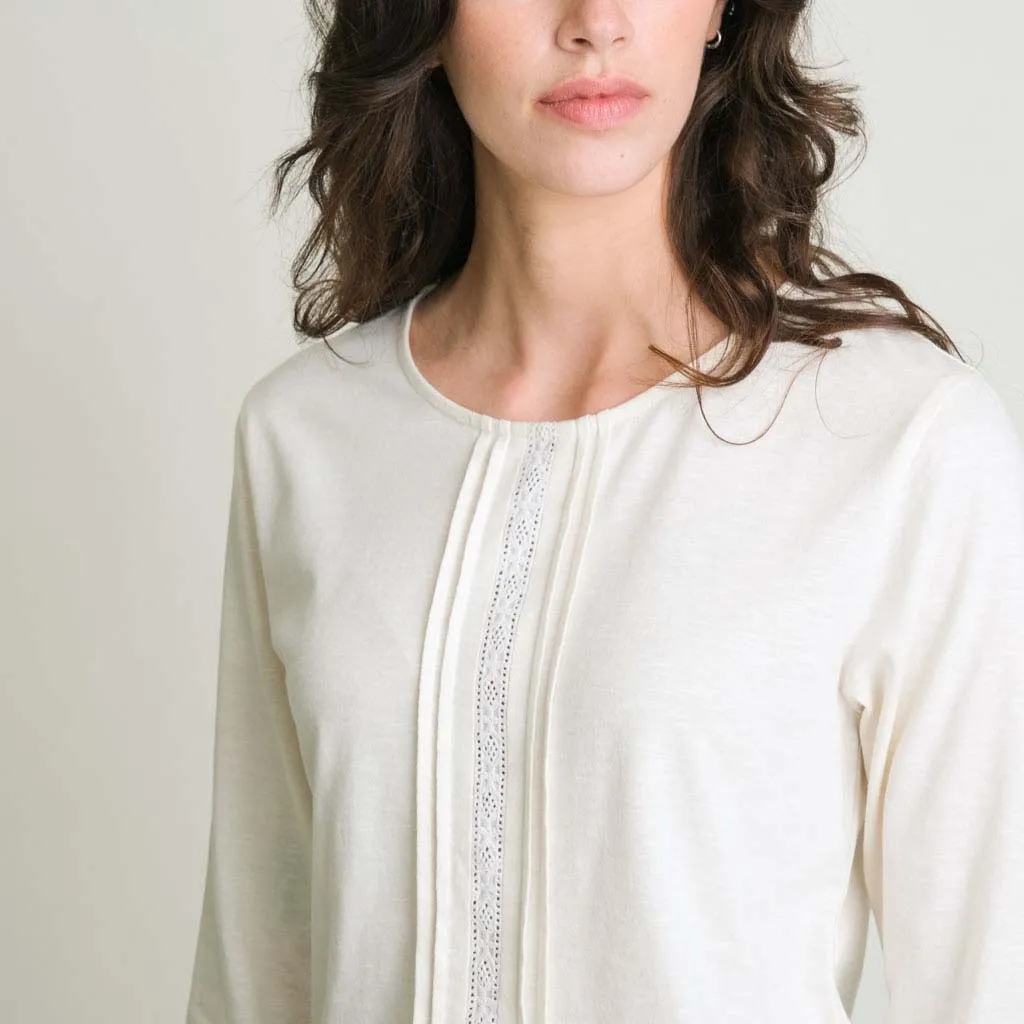 Amelia Organic Cotton Jersey Lacy Tee | Ecru