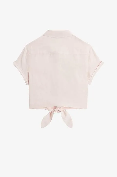 Amy Winehouse Milky Pink Embroidered Tie-Front Shirt