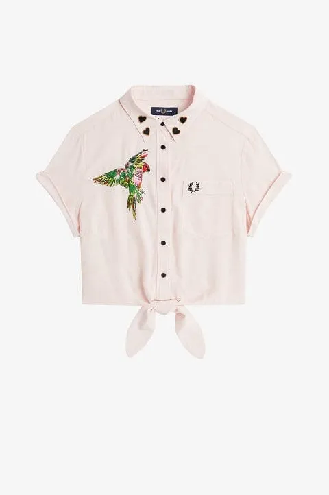 Amy Winehouse Milky Pink Embroidered Tie-Front Shirt