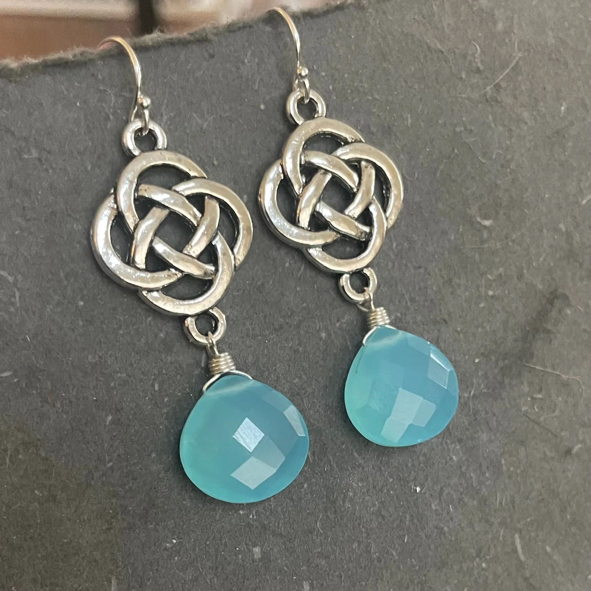 Aqua Chalcedony Celtic Dangles