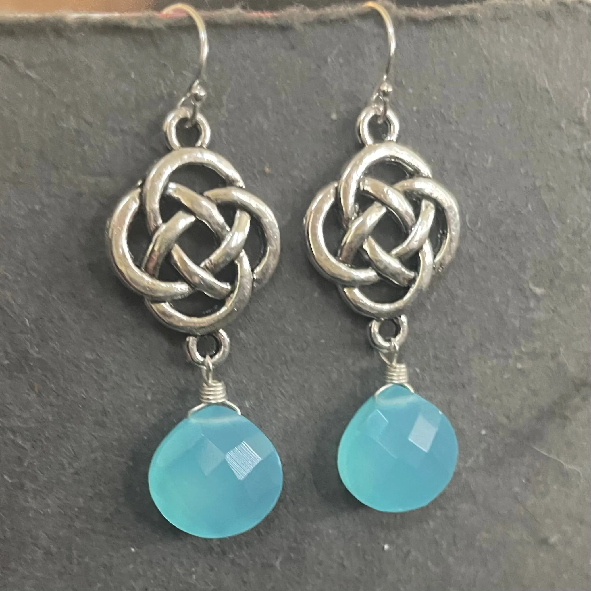 Aqua Chalcedony Celtic Dangles