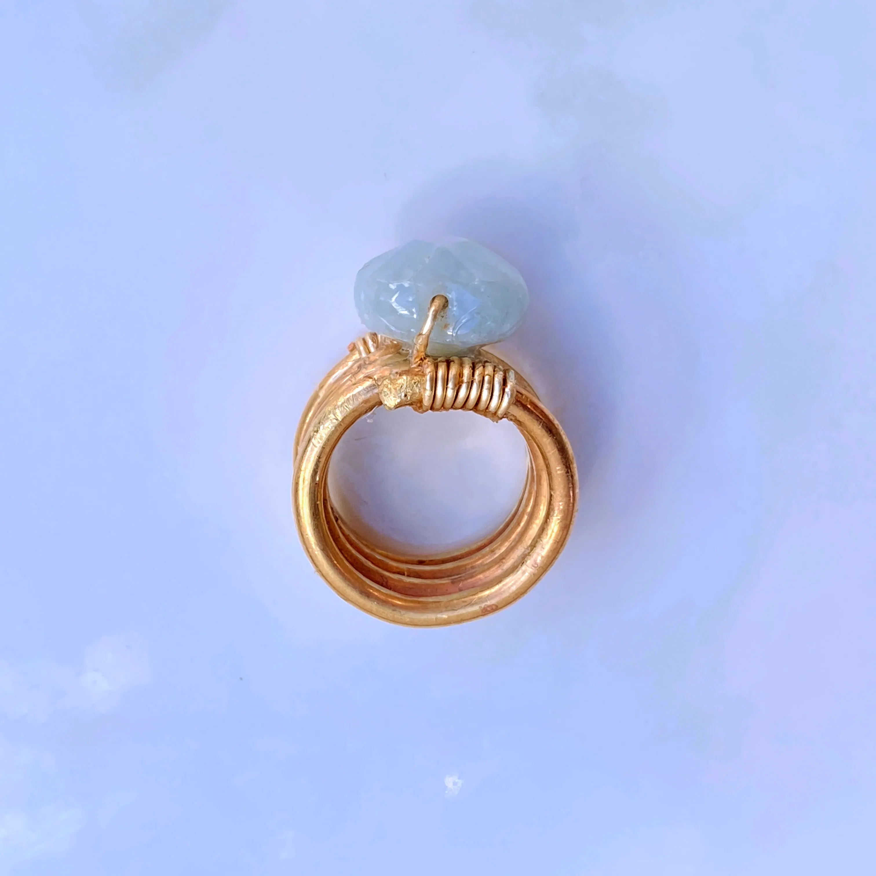 Aquamarine gemstone Heart Brass Ring