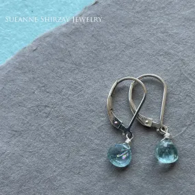 Aquamarine Teeny Leverback Earrings