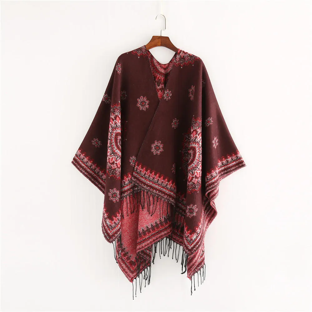 Artificial Cashmere 130*150CM Women Winter Vintage Ethnic Style Scarf Shawl with Tassel