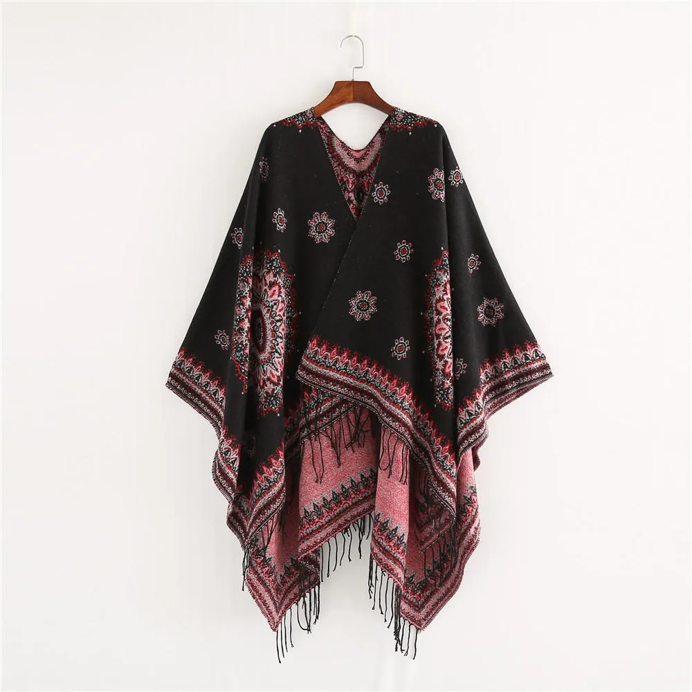 Artificial Cashmere 130*150CM Women Winter Vintage Ethnic Style Scarf Shawl with Tassel