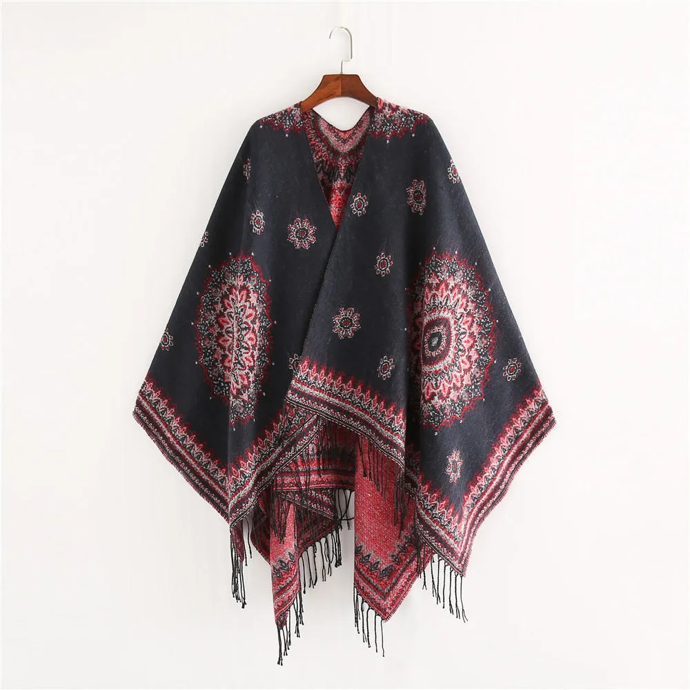 Artificial Cashmere 130*150CM Women Winter Vintage Ethnic Style Scarf Shawl with Tassel