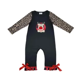 Baby Applique Romper - Christmas - Reindeer Leopard Bow Girls