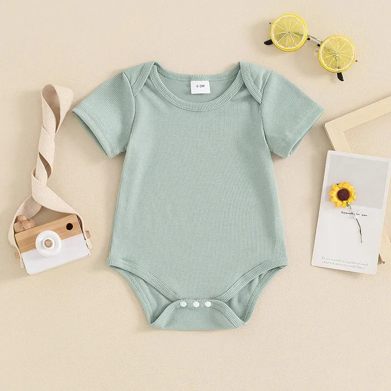 Baby Basics - Ribbed Knit Onesie Romper Layette - Sage Green