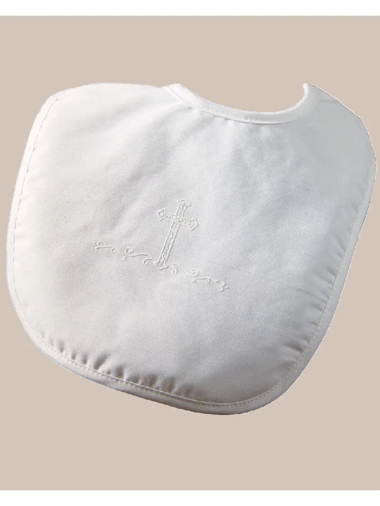 Baby Boys White Polycotton Screened Cross Small Bib