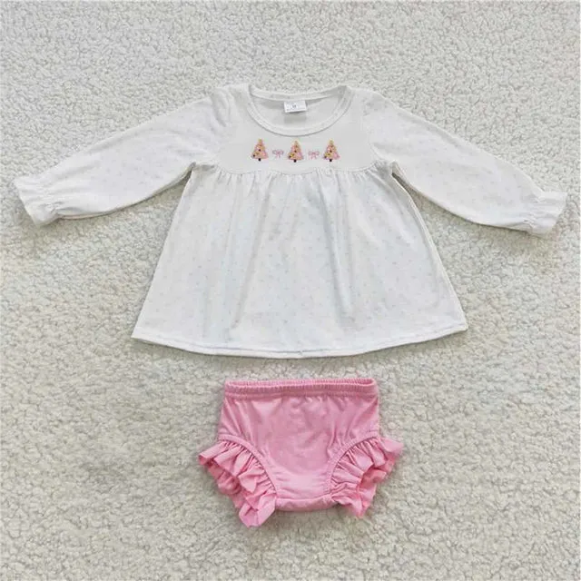 Baby Romper Christmas Three Pink Trees   Bummie