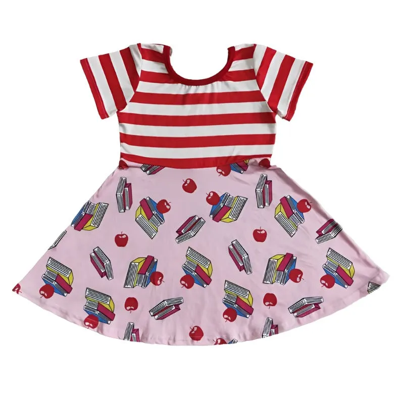 Back to School Striped Apple Books Dress Girls Kids