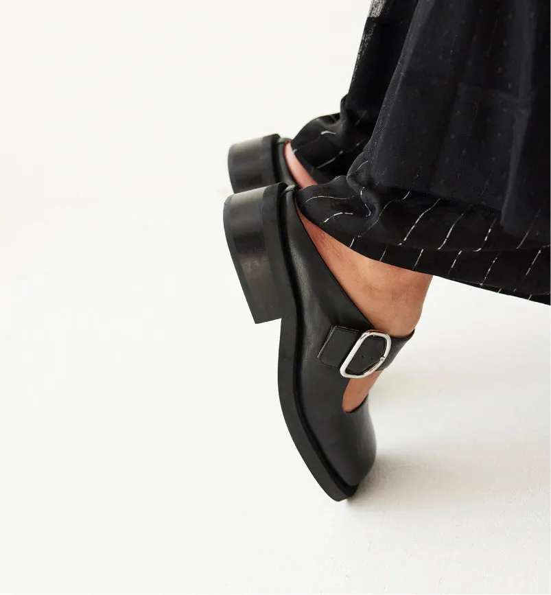 Badu Square Toe Leather Mule | Black