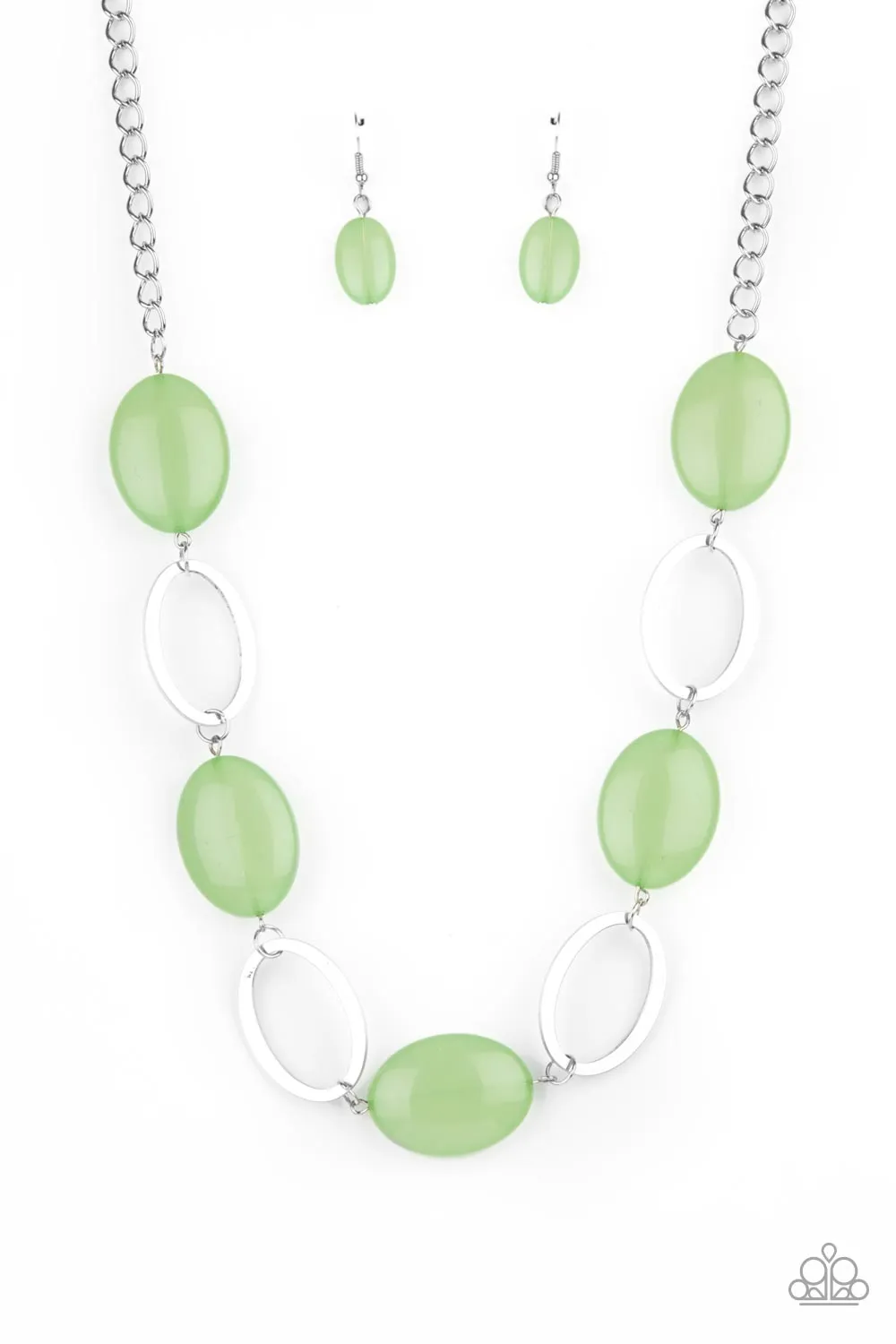 Beachside Boardwalk Green and Silver Necklace - Paparazzi Accessories