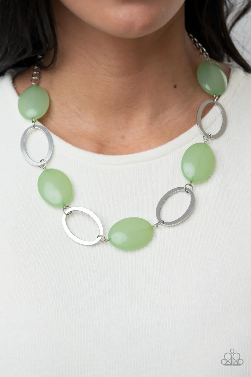 Beachside Boardwalk Green and Silver Necklace - Paparazzi Accessories